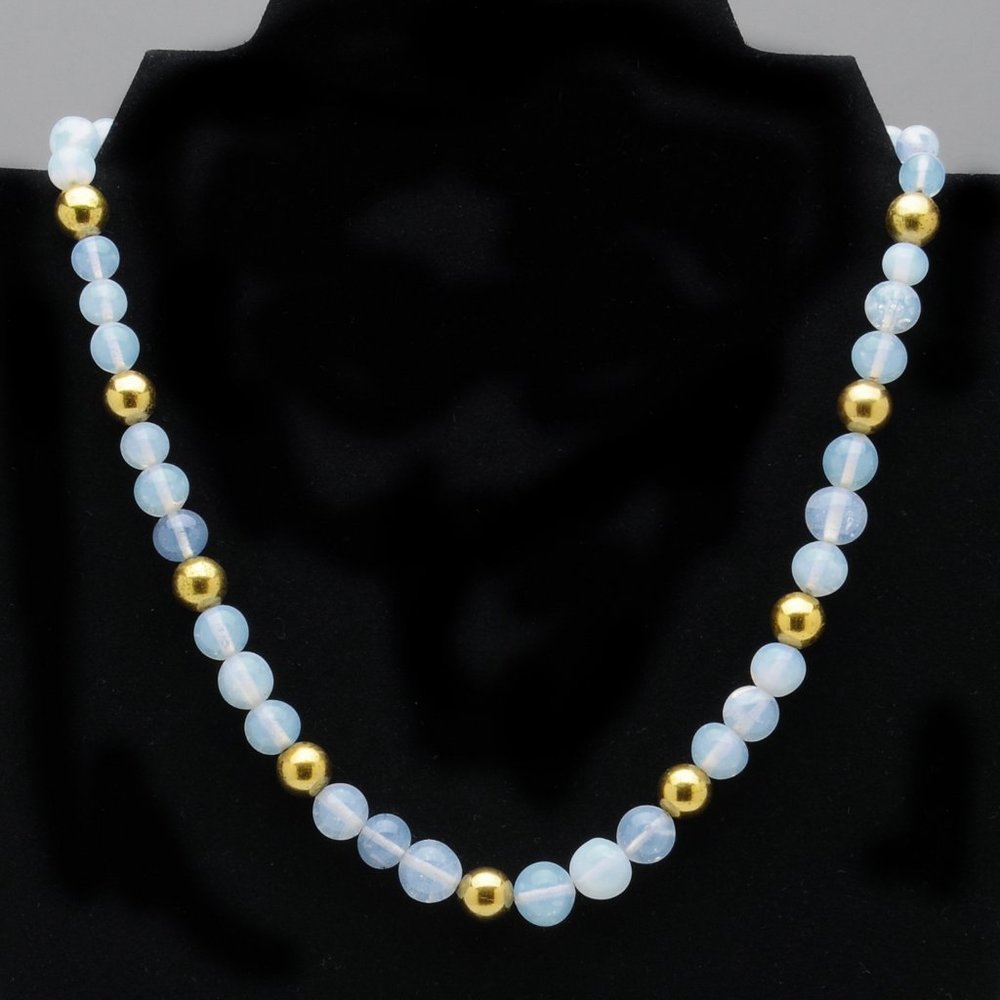 Cloudy White Glass and Gold-Tone Bead Necklace